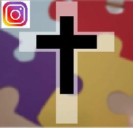 linkki seurakunnan nuorten instagramiin, kuvassa musta risti palapelin päällä
