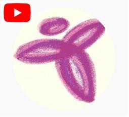 Logo, jossa violetti kukkakuvio